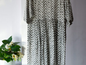 Aztec Calf Length Raglan Dress Lightly Gathered Waist 