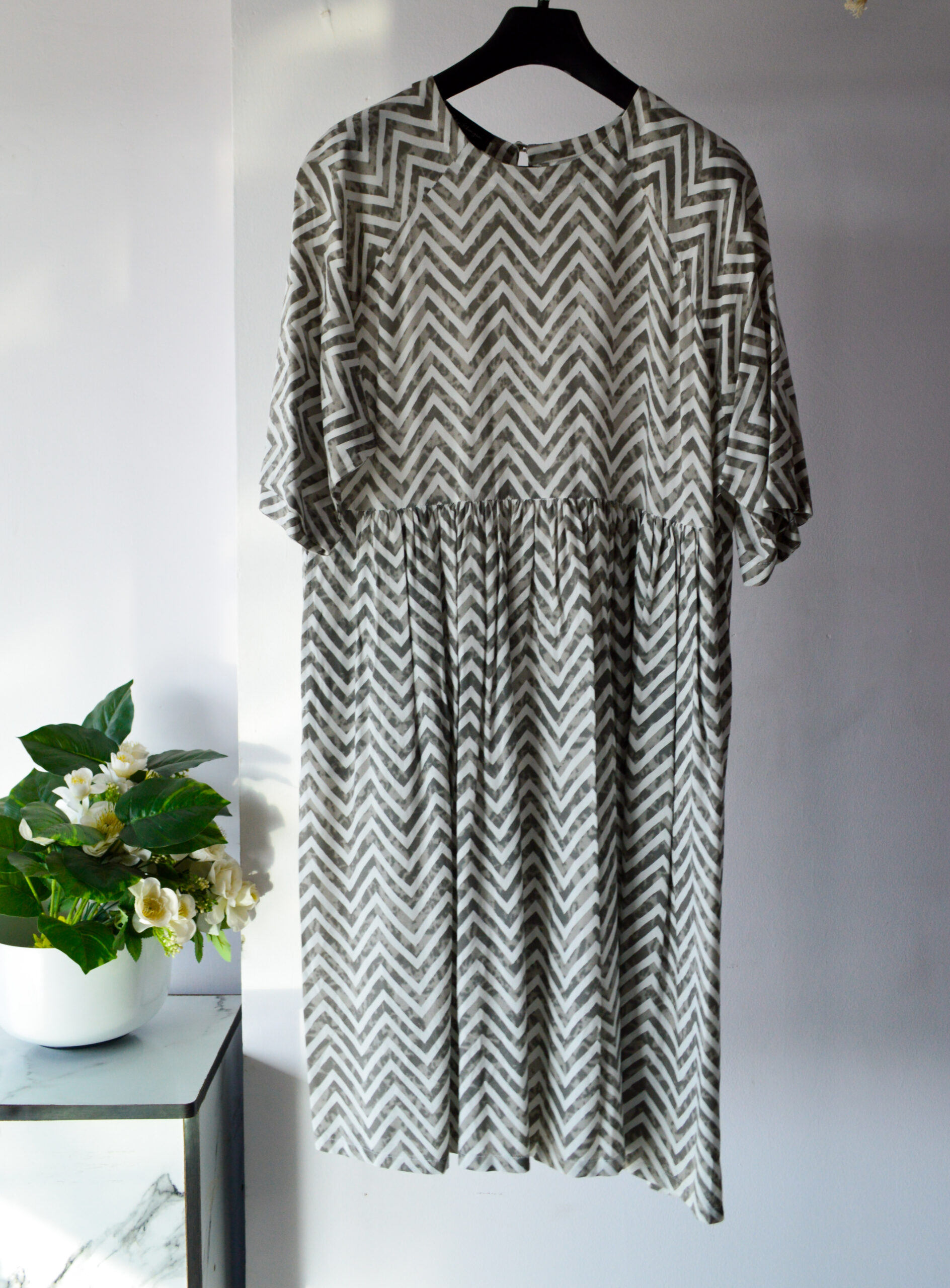 Aztec Calf Length Raglan Dress Lightly Gathered Waist