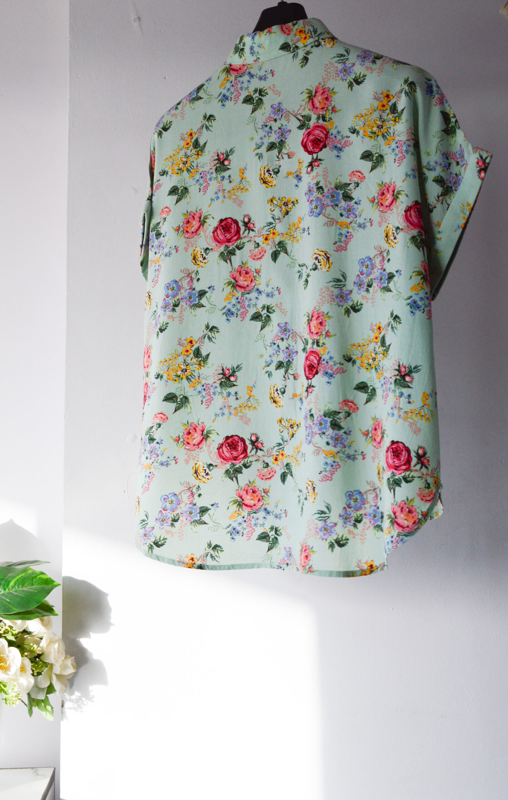 Rose on Fresh Green Full Frontal Button Down Easy Fit Shirt - Image 3