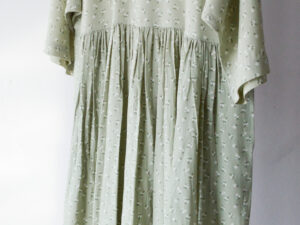 Mud Green Calf Length Raglan Dress Lightly Gathered Waist 