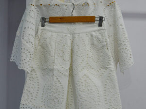 Schiffli CoOrd Set with Shorts Almond White