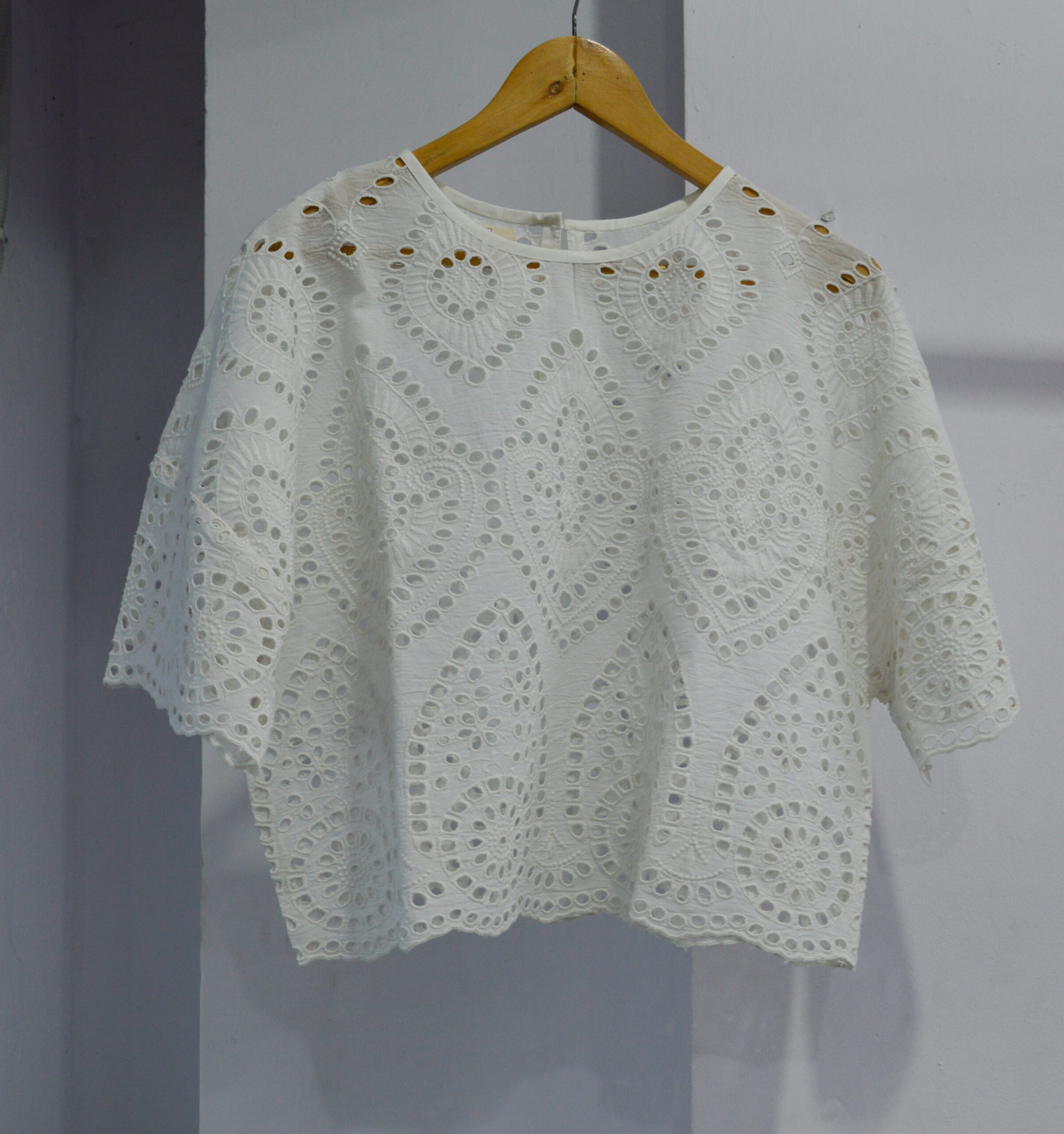 Schiffli CoOrd Set with Shorts Almond White - Image 3