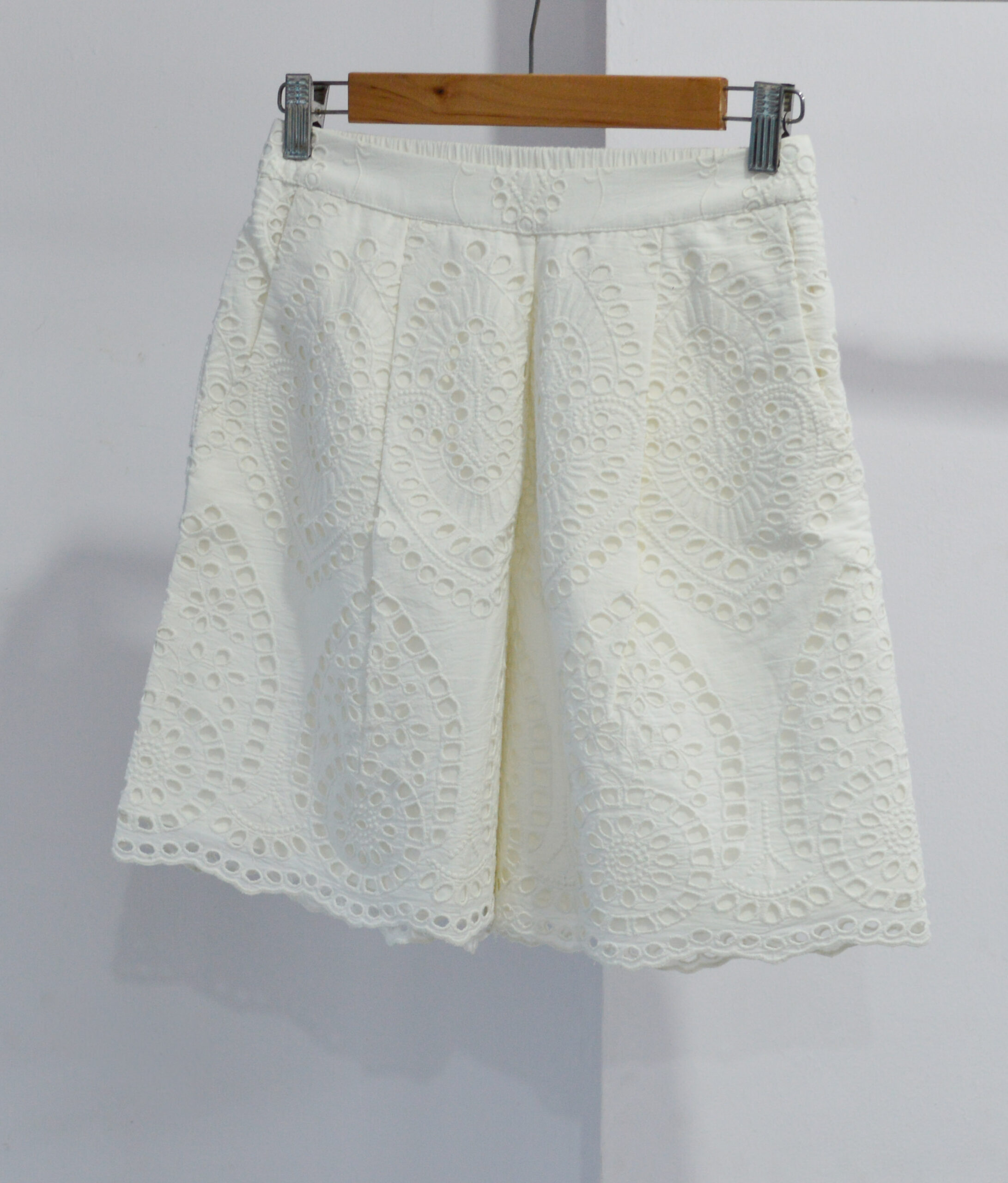 Schiffli CoOrd Set with Shorts Almond White - Image 4