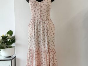 Strappy Corset Full Length Tier Dress with Smocked Side Panel in Soft Pink 