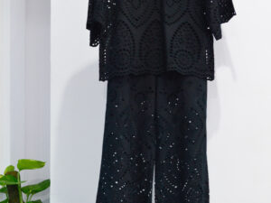 Schiffli CoOrd Set with Pants Black
